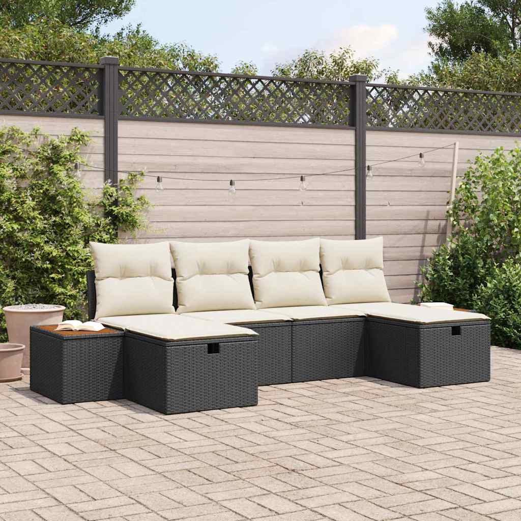 Tuin Sofa Set 6 st Zwart poly rattan