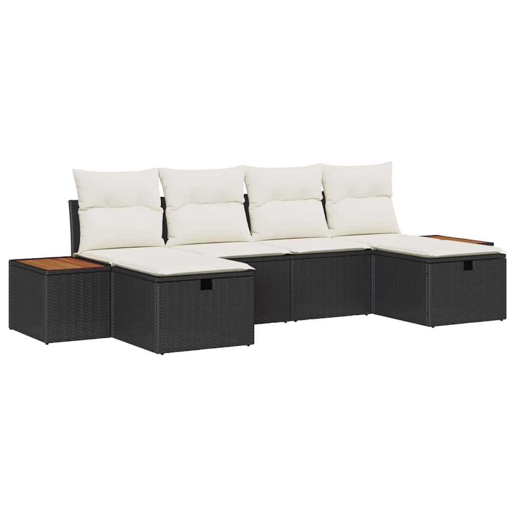 Tuin Sofa Set 6 st Zwart poly rattan