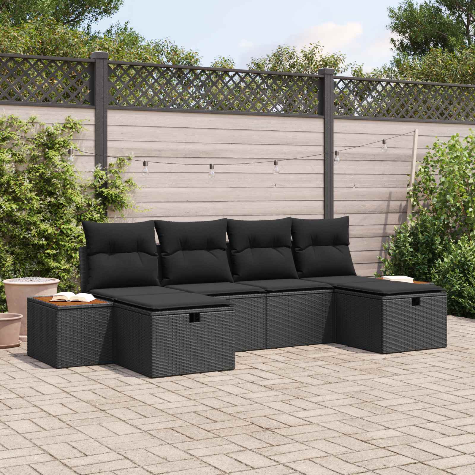 Tuin Sofa Set 6 st Zwart poly rattan