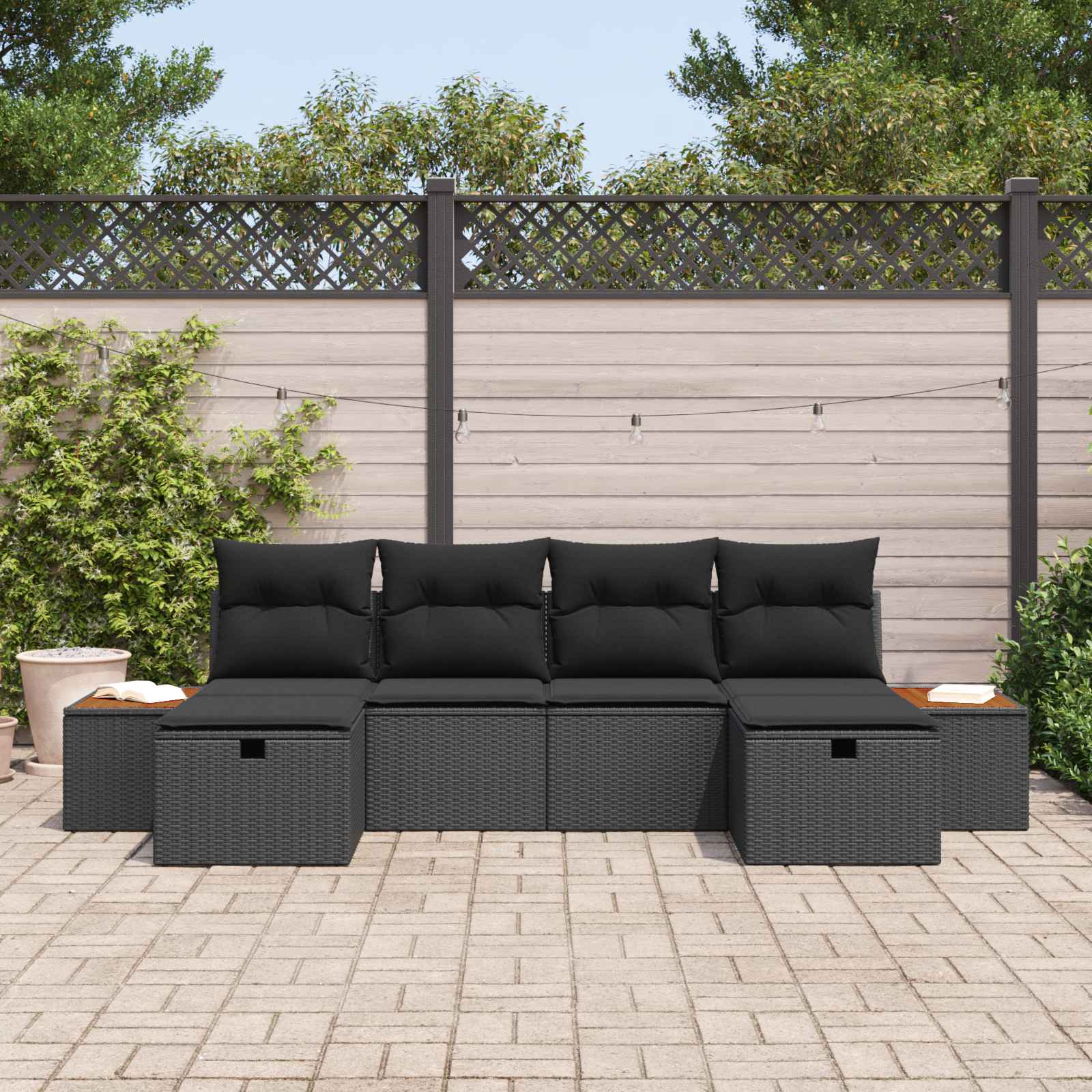 Tuin Sofa Set 6 st Zwart poly rattan