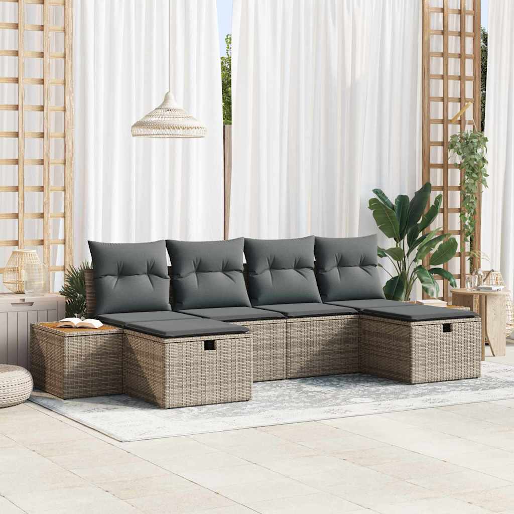 Tuin Sofa Set met kussen met opslag 6 pcs Grijs poly rattan