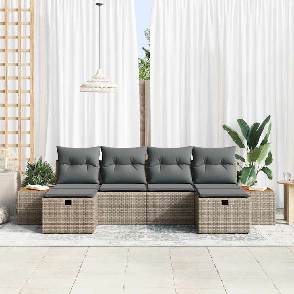 Tuin Sofa Set met kussen met opslag 6 pcs Grijs poly rattan