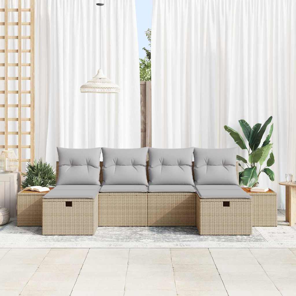 Tuin Sofa Set met kussen met opslag 6 pcs Beige poly rattan