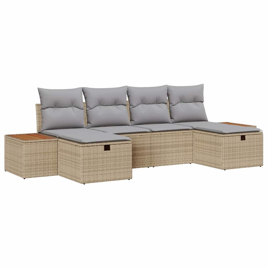 Tuin Sofa Set met kussen met opslag 6 pcs Beige poly rattan