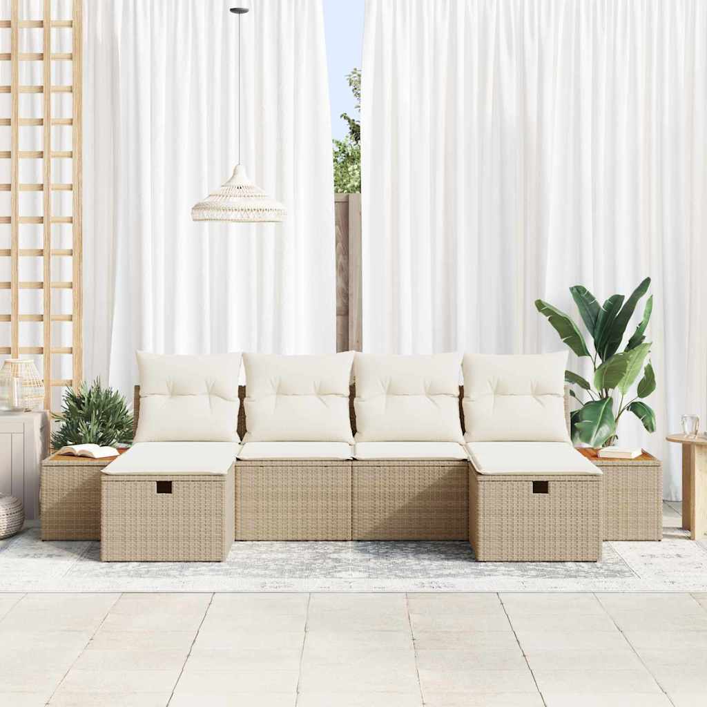 Tuin Sofa Set met kussen 6 pcs Beige Poly riet