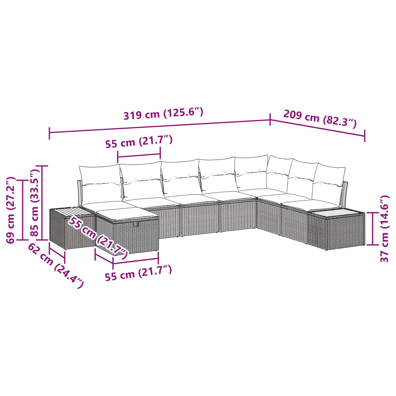 Tuin Sofa Set met kussen met opslag Zwart poly rattan