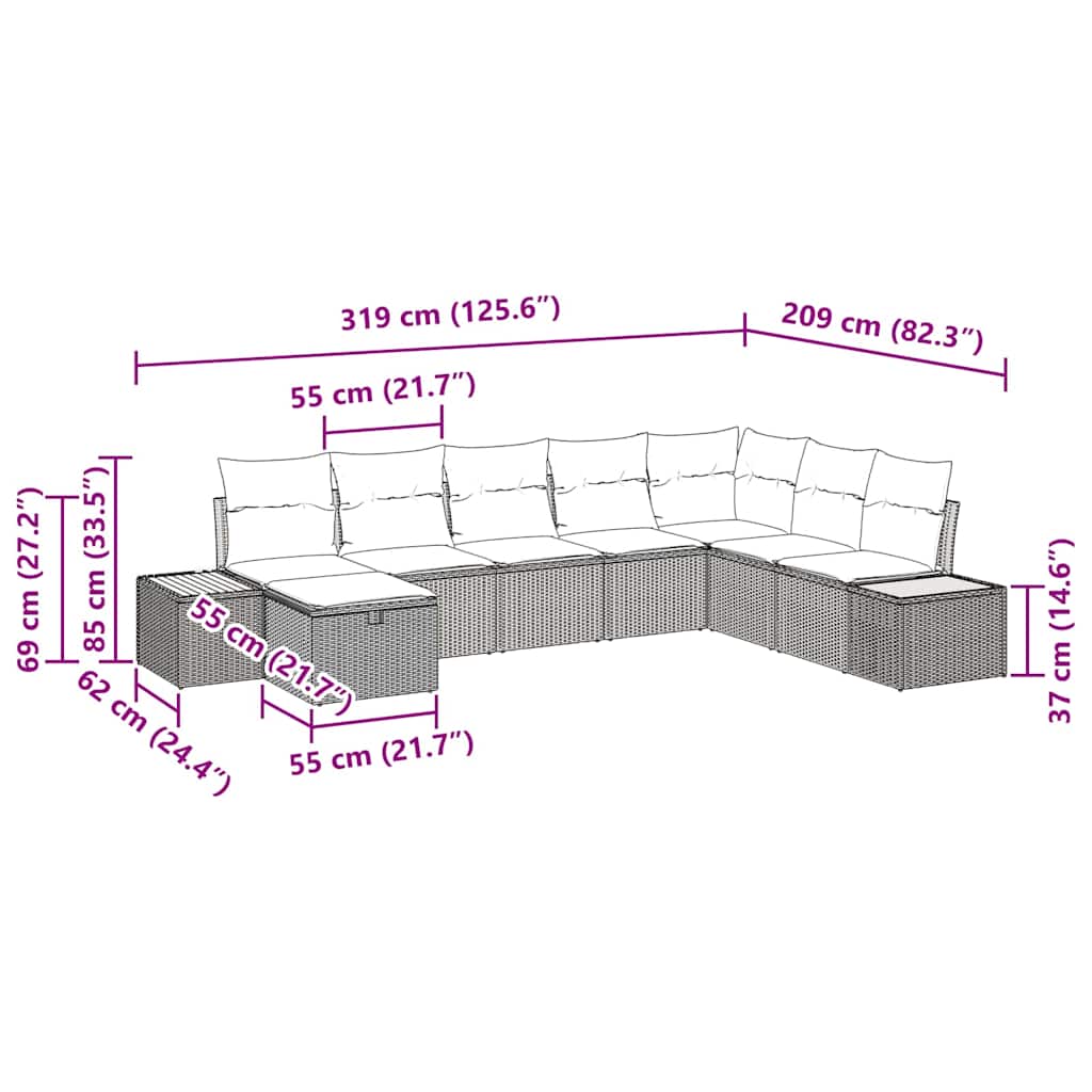 Tuin Sofa Set met kussen met opslag Grijs poly rattan