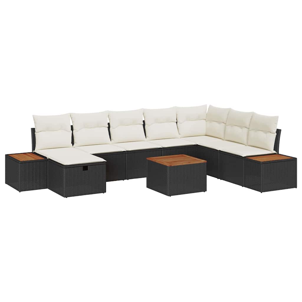 Tuin Sofa Set 9 st Zwart poly rattan