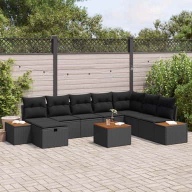 Tuin Sofa Set 9 st Zwart poly rattan