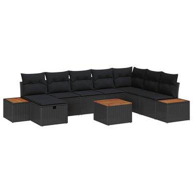 Tuin Sofa Set 9 st Zwart poly rattan