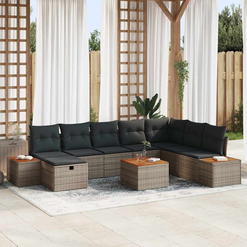 Tuin Sofa Set met kussen 9 pcs Grijs Poly riet