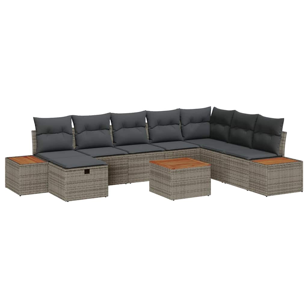 Tuin Sofa Set met kussen 9 pcs Grijs Poly riet