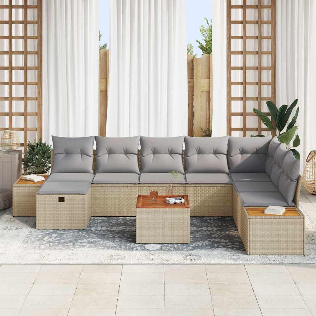 Tuin Sofa Set met kussen 9 pcs Beige Poly riet