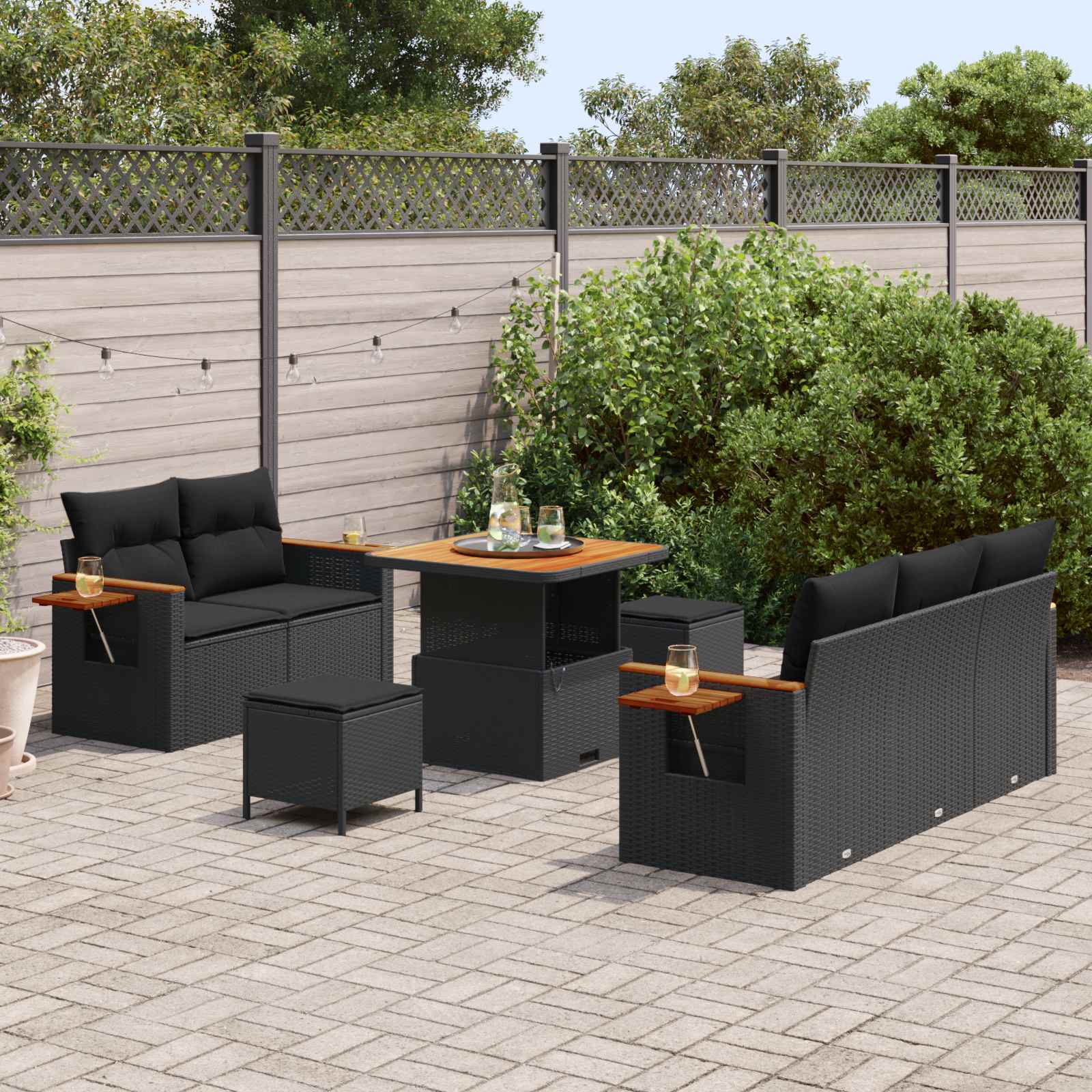 Tuinbankenset 8 st 8-Aantal zitplaatsen Zwart