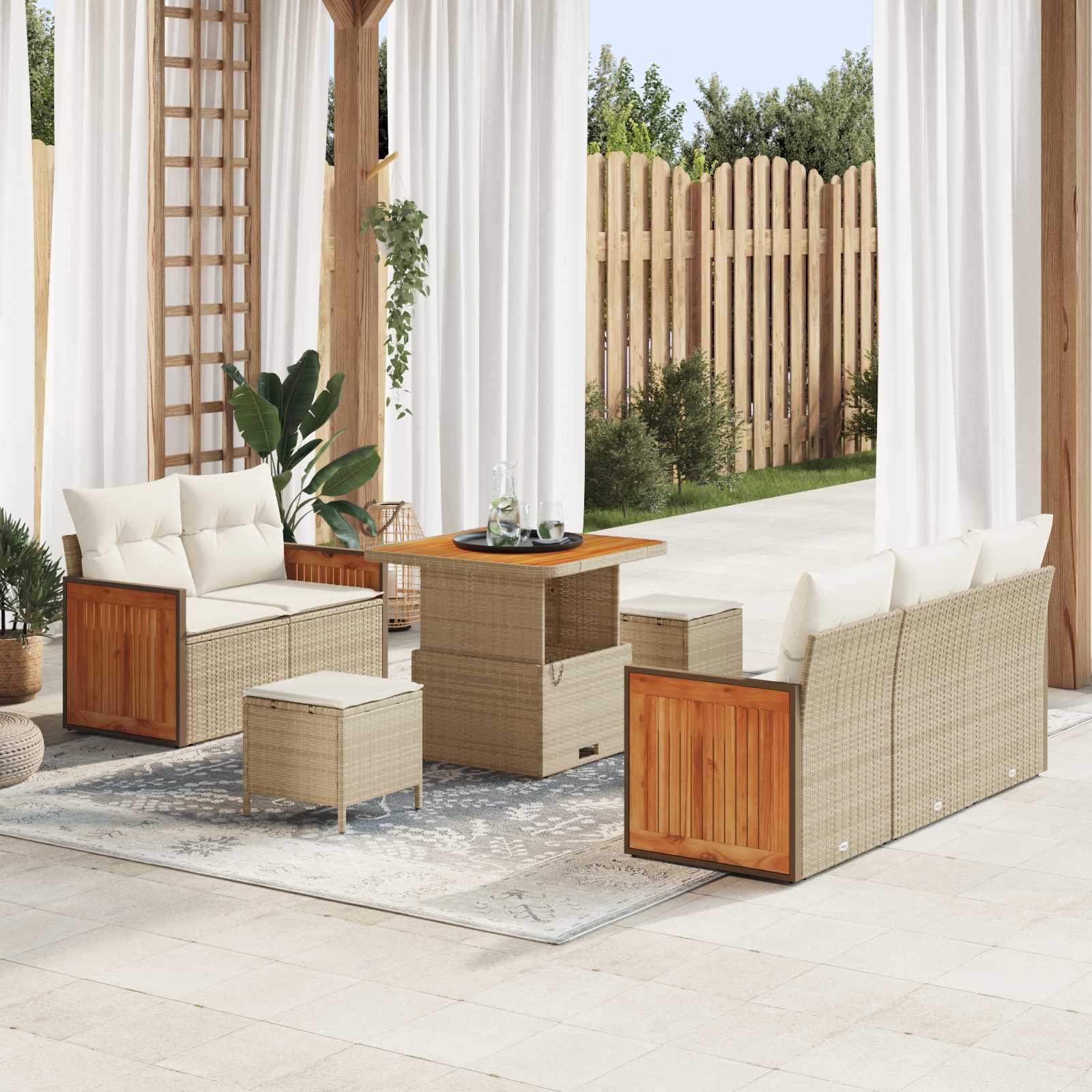 Tuinbankenset 8 st 8-Aantal zitplaatsen Beige en Crème