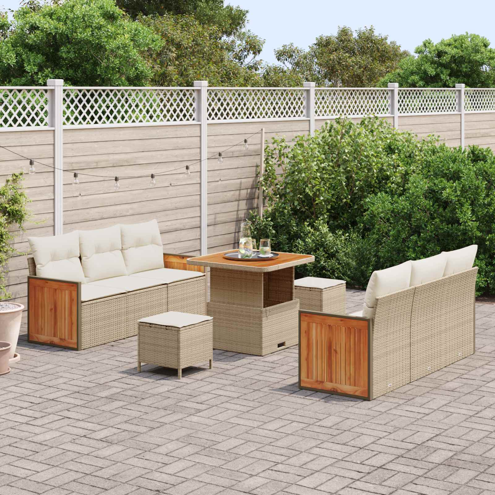 Tuinbankenset 9 st 8-Aantal zitplaatsen Beige en Crème