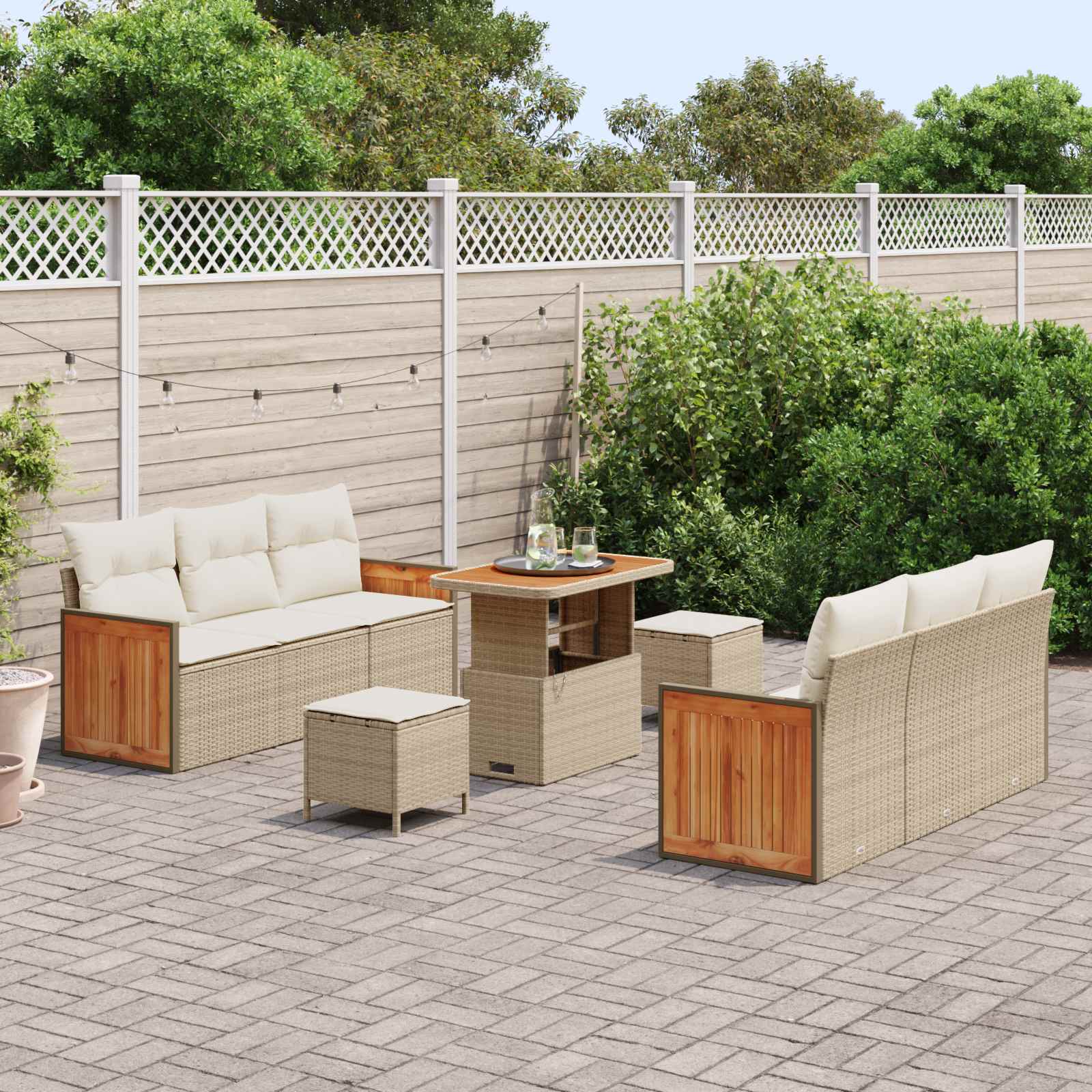 Tuinbankenset 9 st 8-Aantal zitplaatsen Beige en Crème
