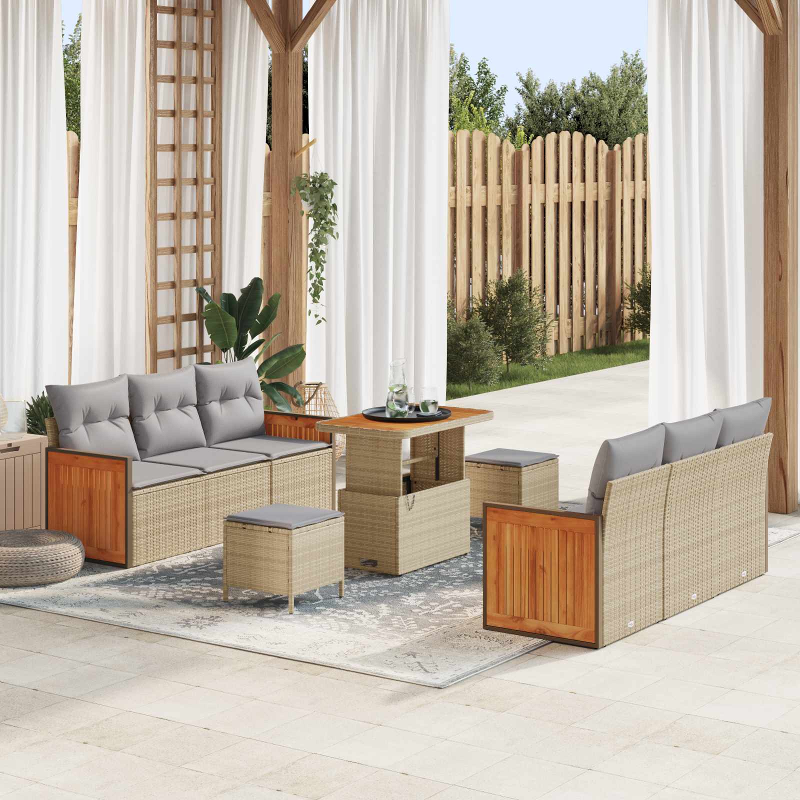 Tuinbankenset 9 st 8-Aantal zitplaatsen Beige en Licht Grijs
