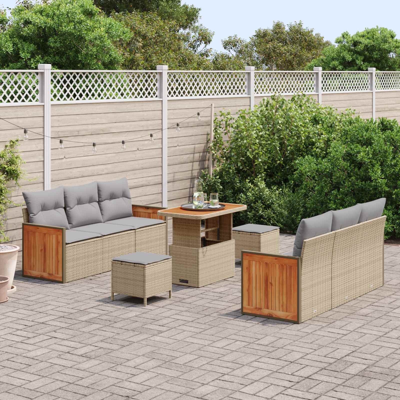 Tuinbankenset 9 st 8-Aantal zitplaatsen Beige en Licht Grijs