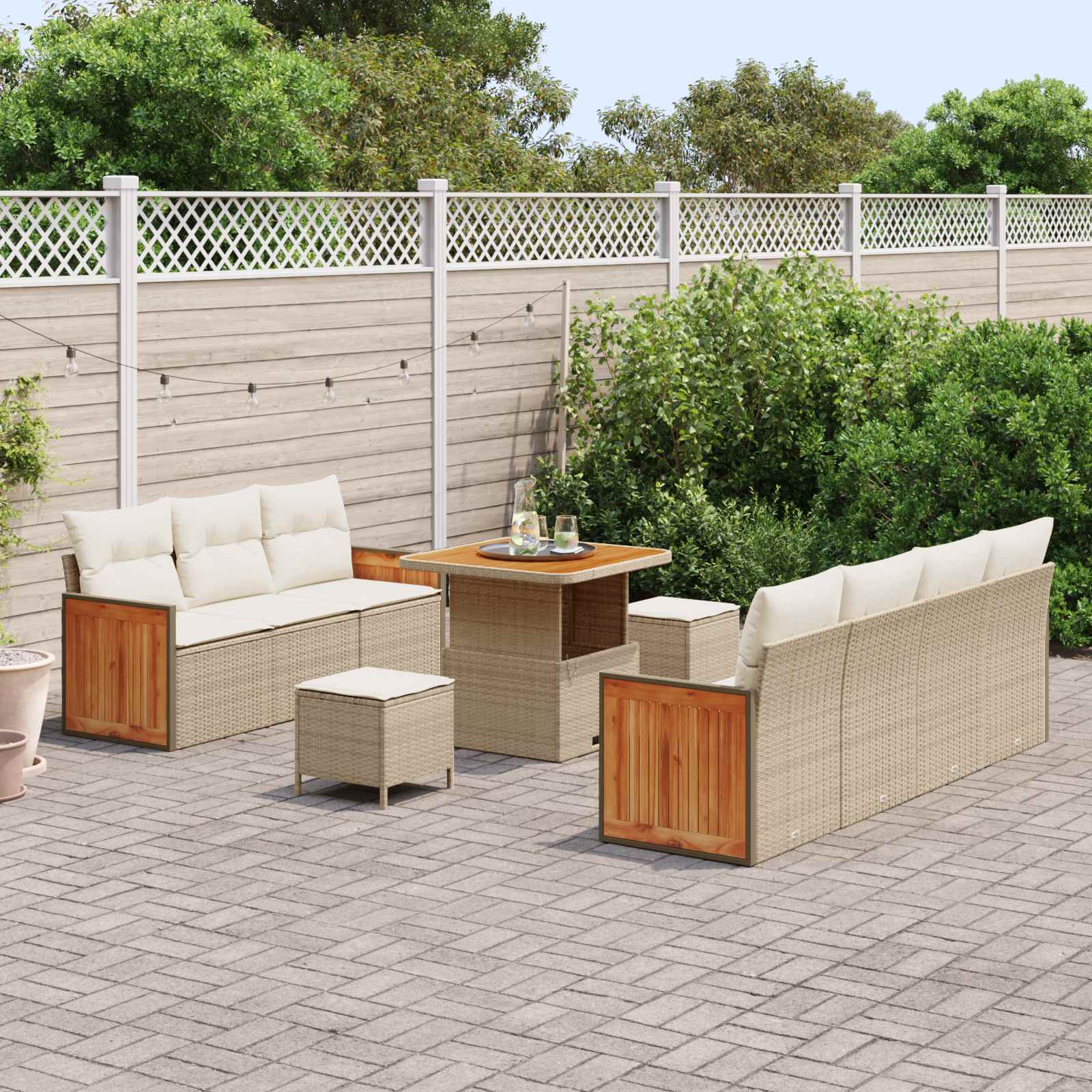 Tuinbankenset 10 st 9-Aantal zitplaatsen Beige en Crème