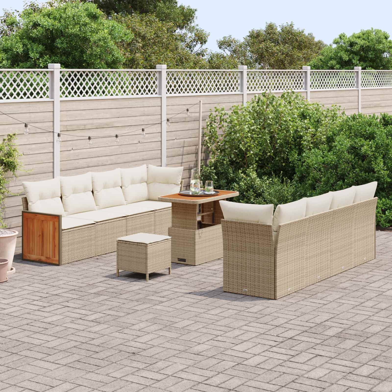 Tuinbankenset 11 st 11-Aantal zitplaatsen Beige en Crème