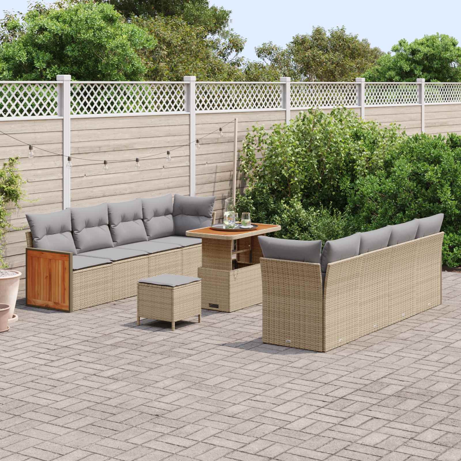 Tuinbankenset 11 st 11-Aantal zitplaatsen Beige en Licht Grijs