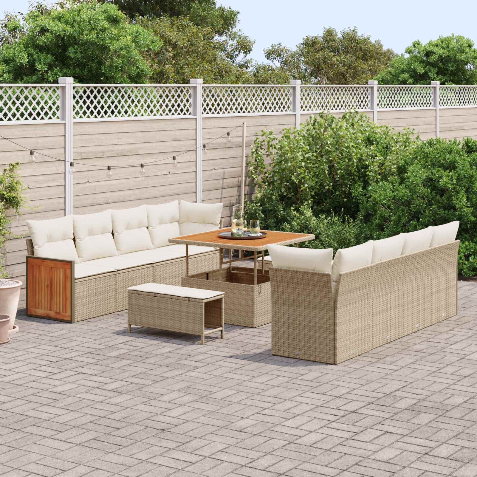 Tuinbankenset 11 st 11-Aantal zitplaatsen Beige en Crème