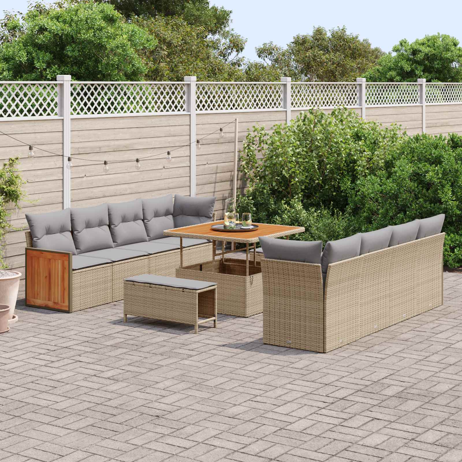 Tuinbankenset 11 st 11-Aantal zitplaatsen Beige en Licht Grijs