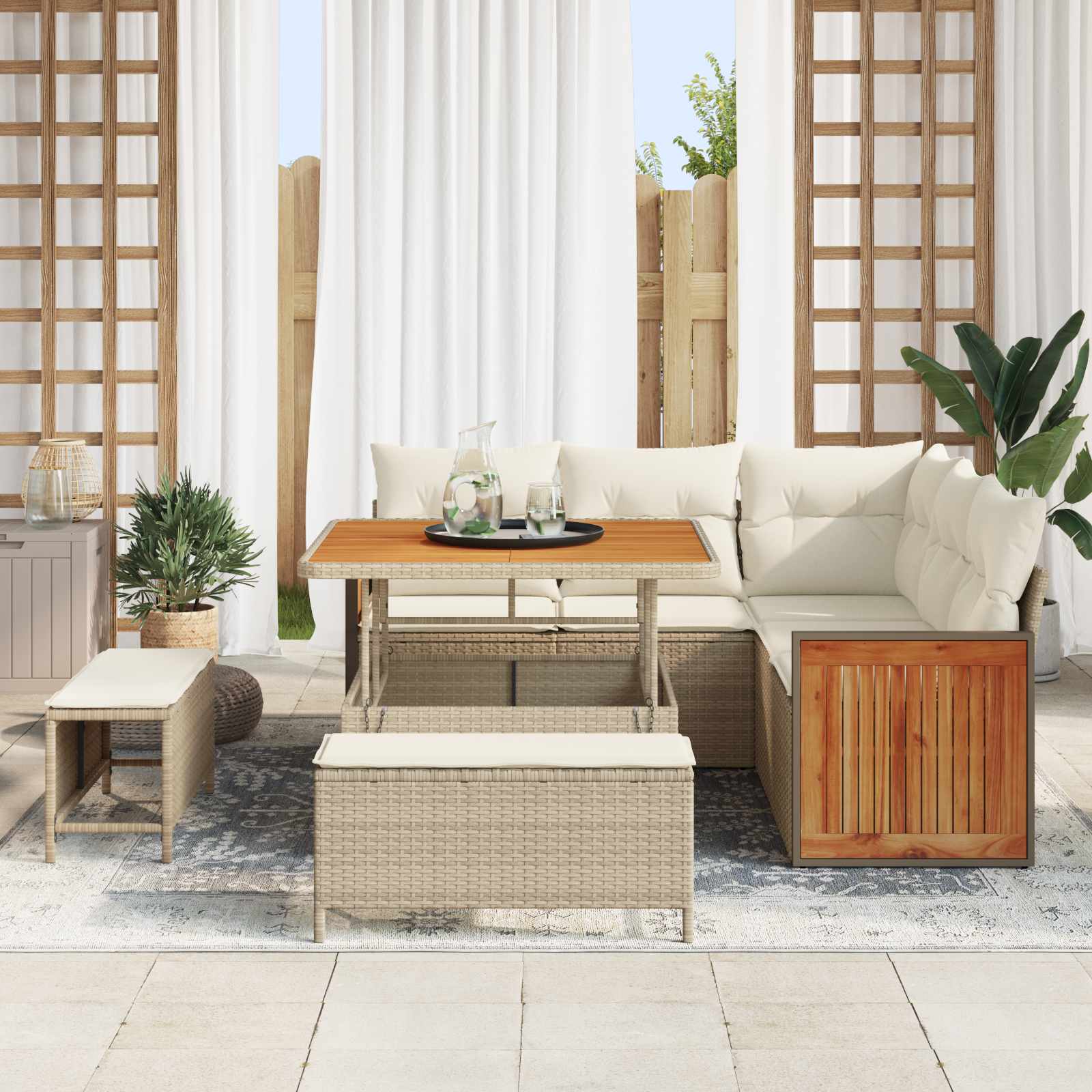 Tuinbankenset 8 st 8-Aantal zitplaatsen Beige en Crème