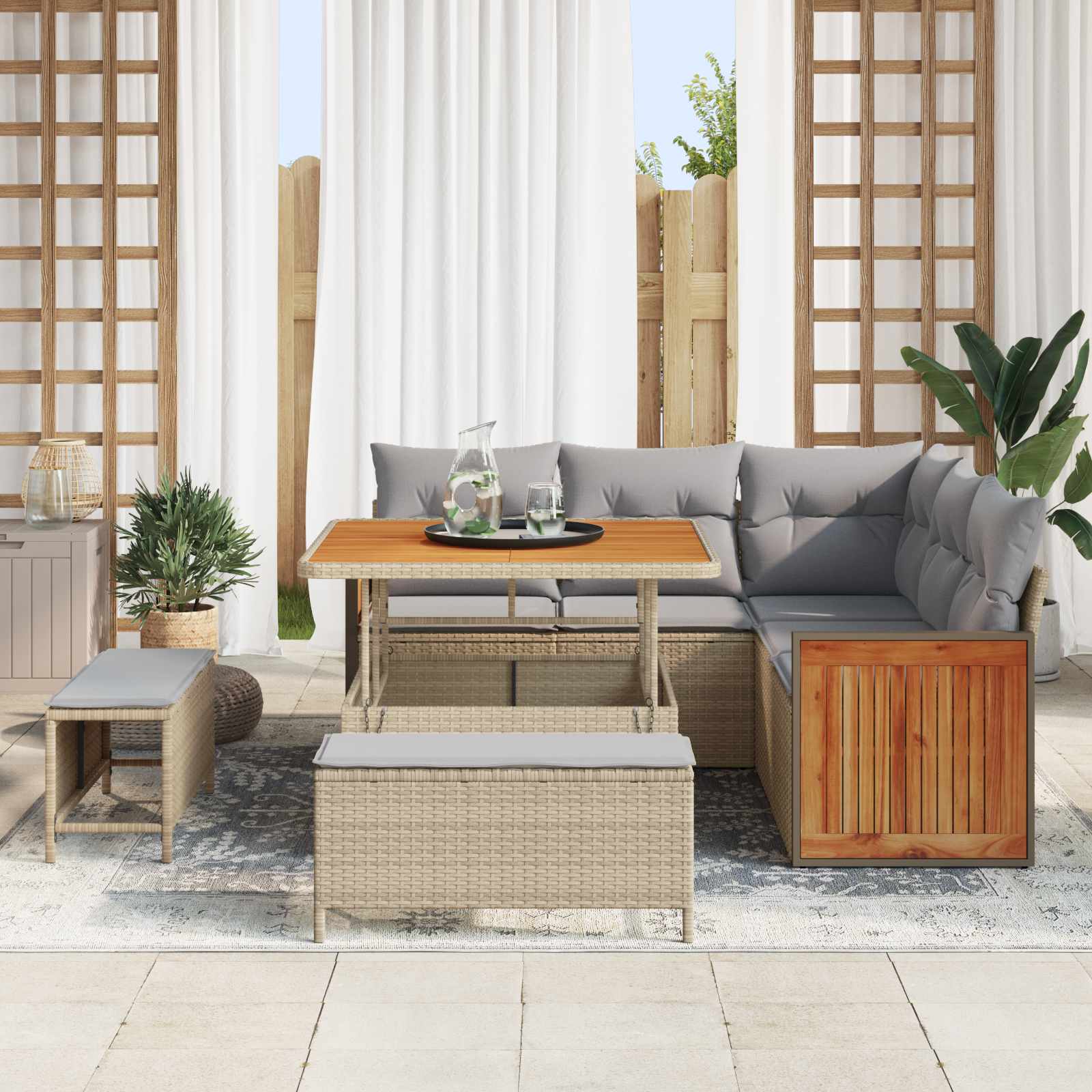 Tuinbankenset 8 st 8-Aantal zitplaatsen Beige en Licht Grijs