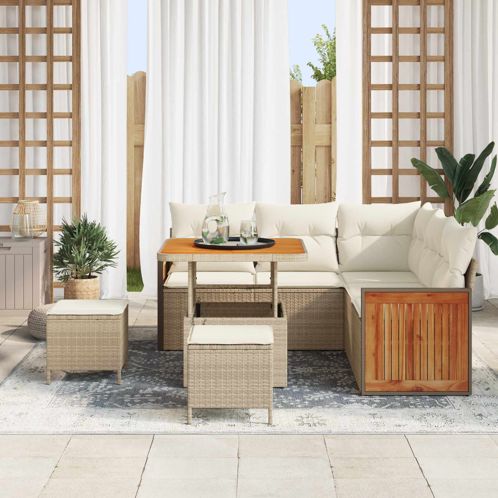 Tuinbankenset 8 st 8-Aantal zitplaatsen Beige en Crème