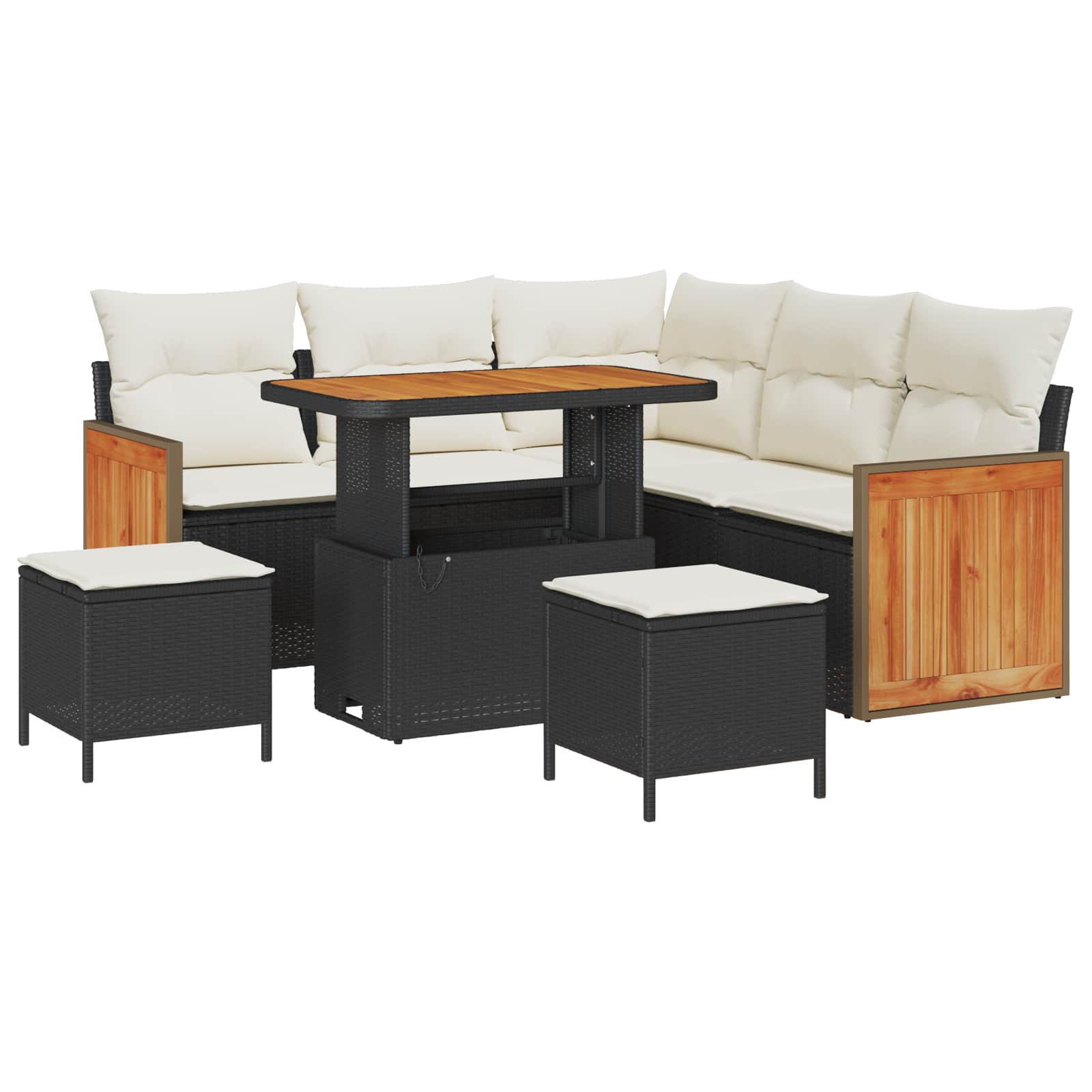 Tuinbankenset met kussen 8 pcs Zwart en Crème