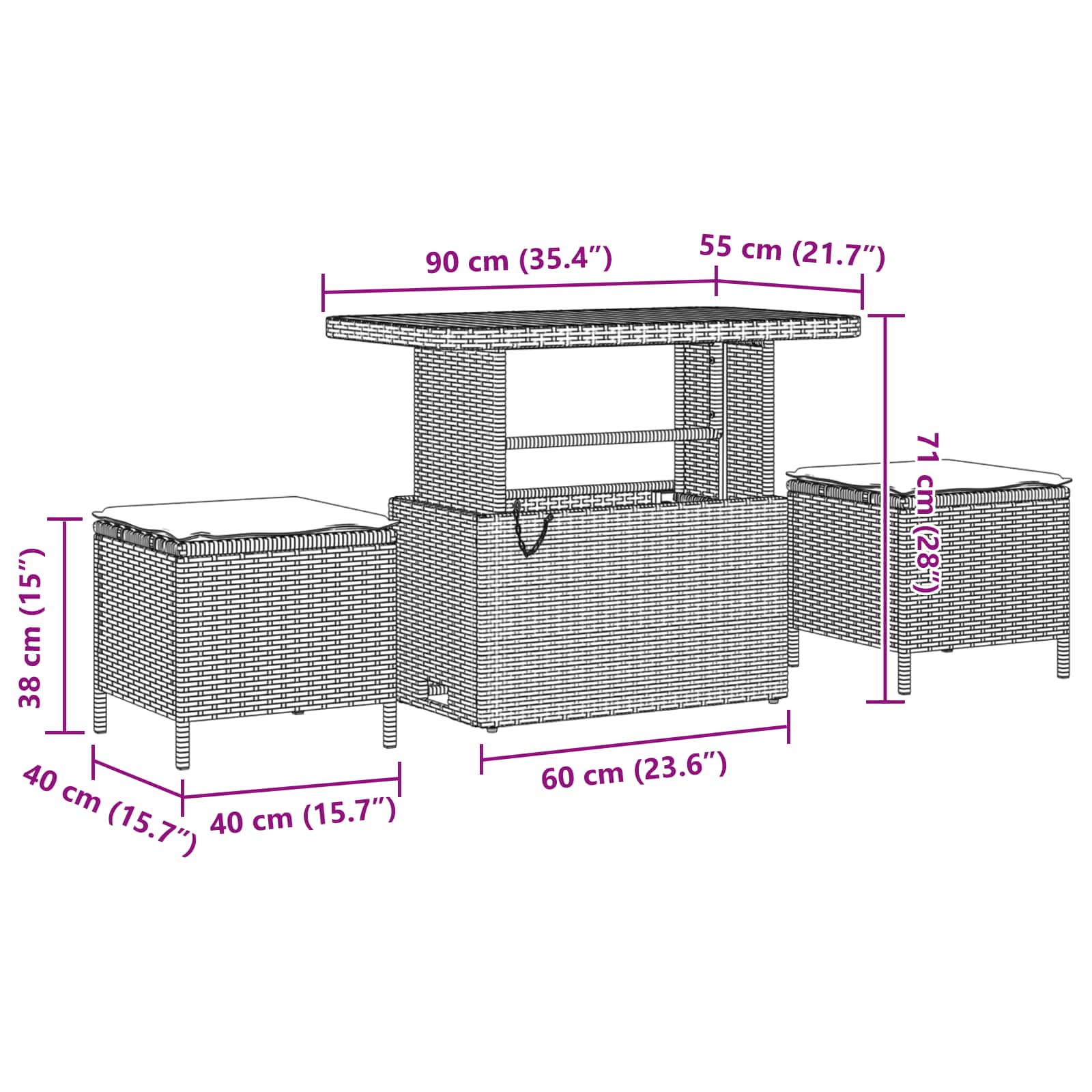 Tuinbankenset met kussen 8 pcs Zwart en Crème