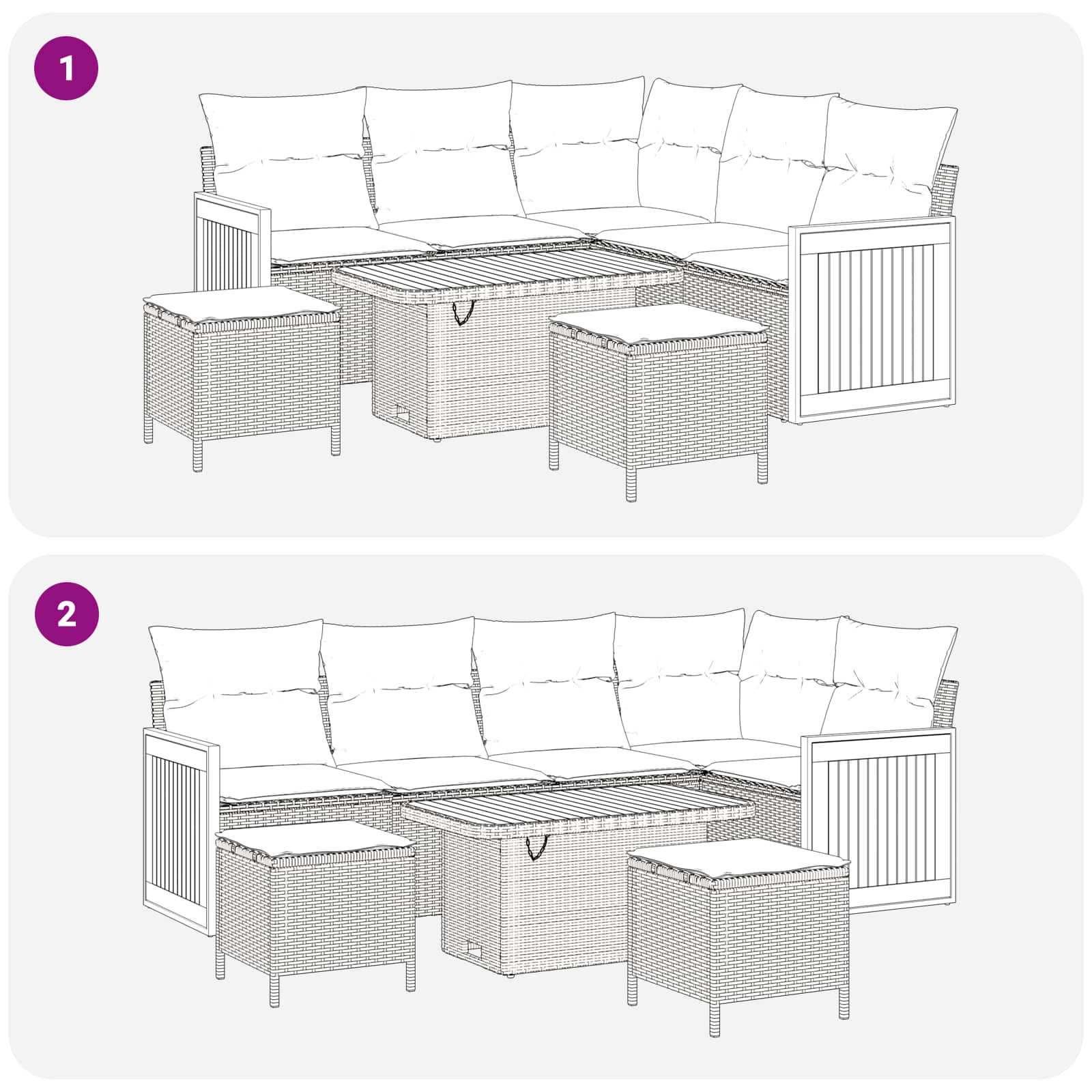 Tuinbankenset met kussen 8 pcs Zwart en Crème
