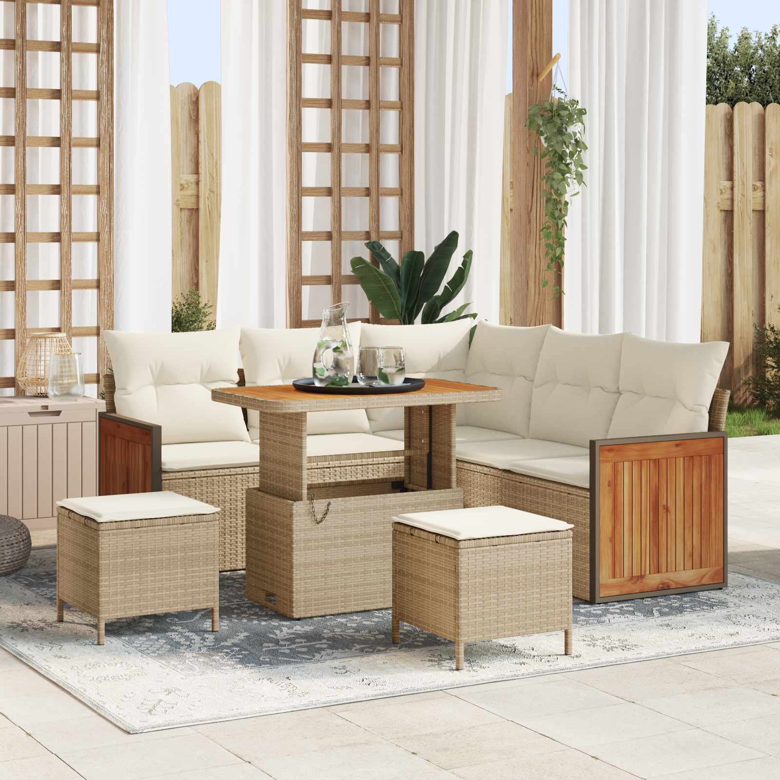 Tuinbankenset 8 st 8-Aantal zitplaatsen Beige en Crème