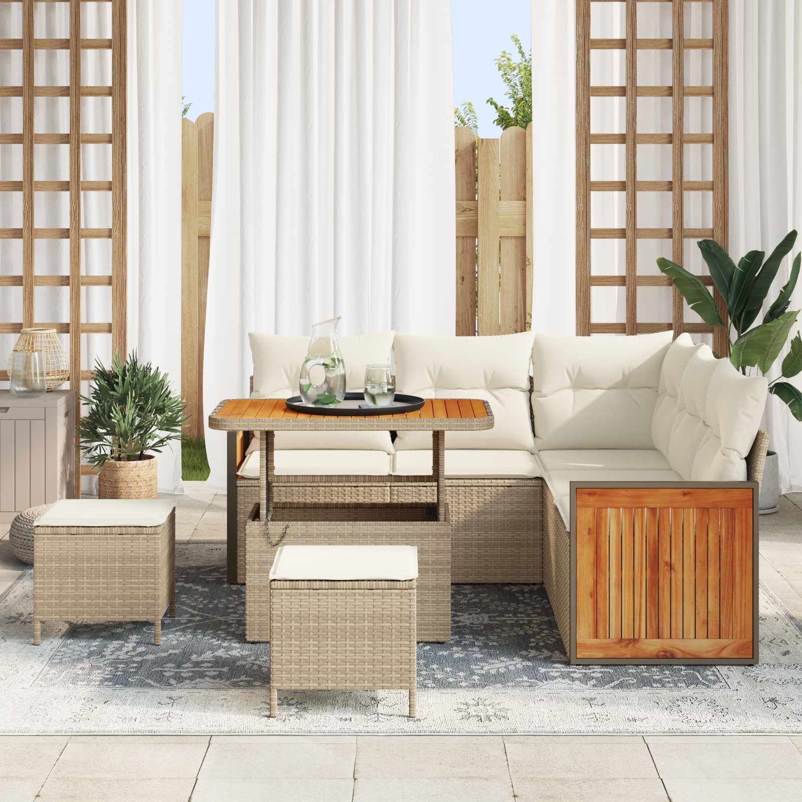 Tuinbankenset 8 st 8-Aantal zitplaatsen Beige en Crème