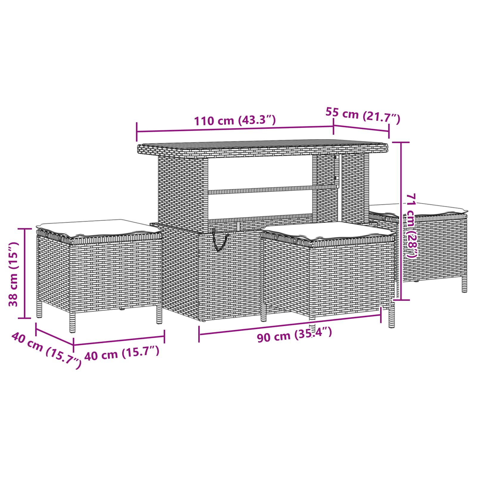 Tuinbankenset met kussen 9 pcs Zwart en Crème