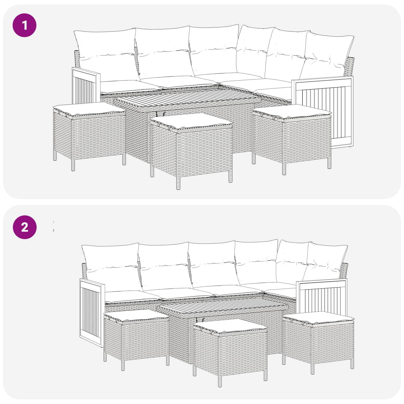 Tuinbankenset met kussen 9 pcs Zwart en Crème