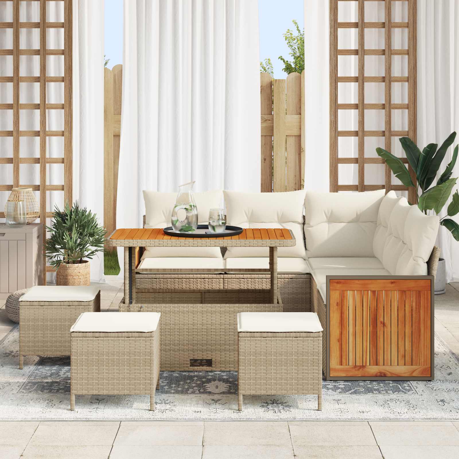Tuinbankenset 9 st 9-Aantal zitplaatsen Beige en Crème