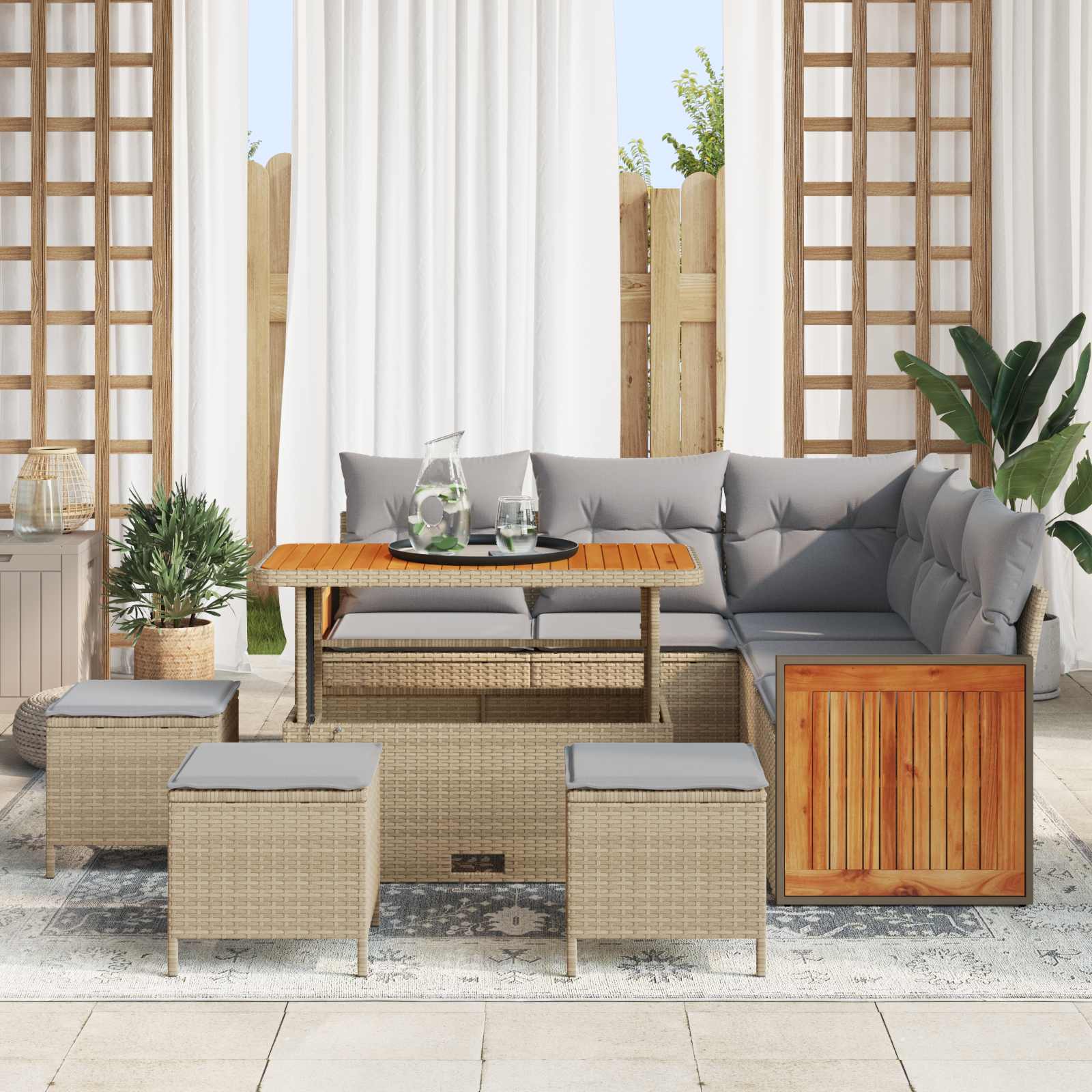 Tuinbankenset 9 st 9-Aantal zitplaatsen Beige en Licht Grijs