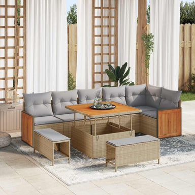 Tuinbankenset 9 st 9-Aantal zitplaatsen Beige en Licht Grijs