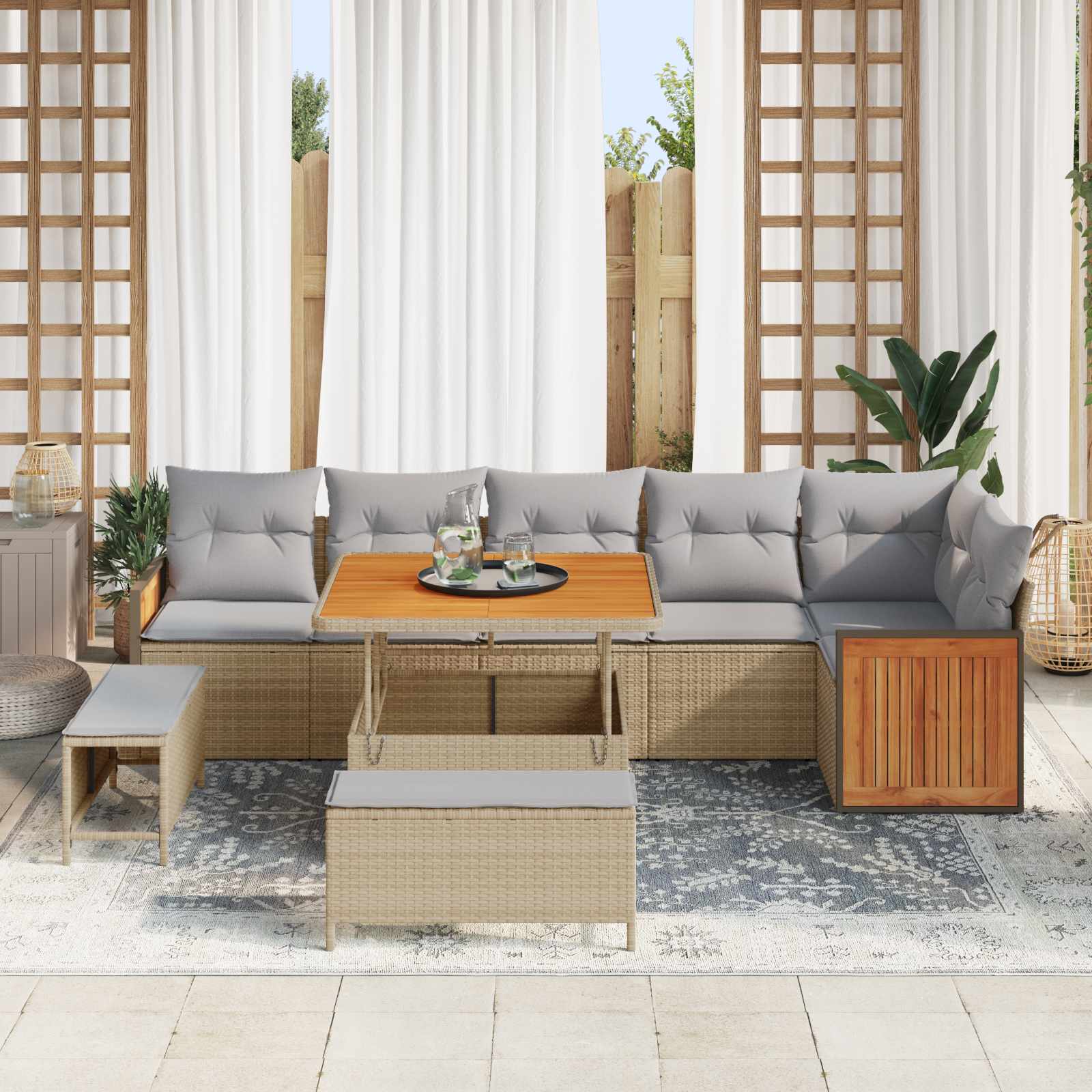 Tuinbankenset 9 st 9-Aantal zitplaatsen Beige en Licht Grijs