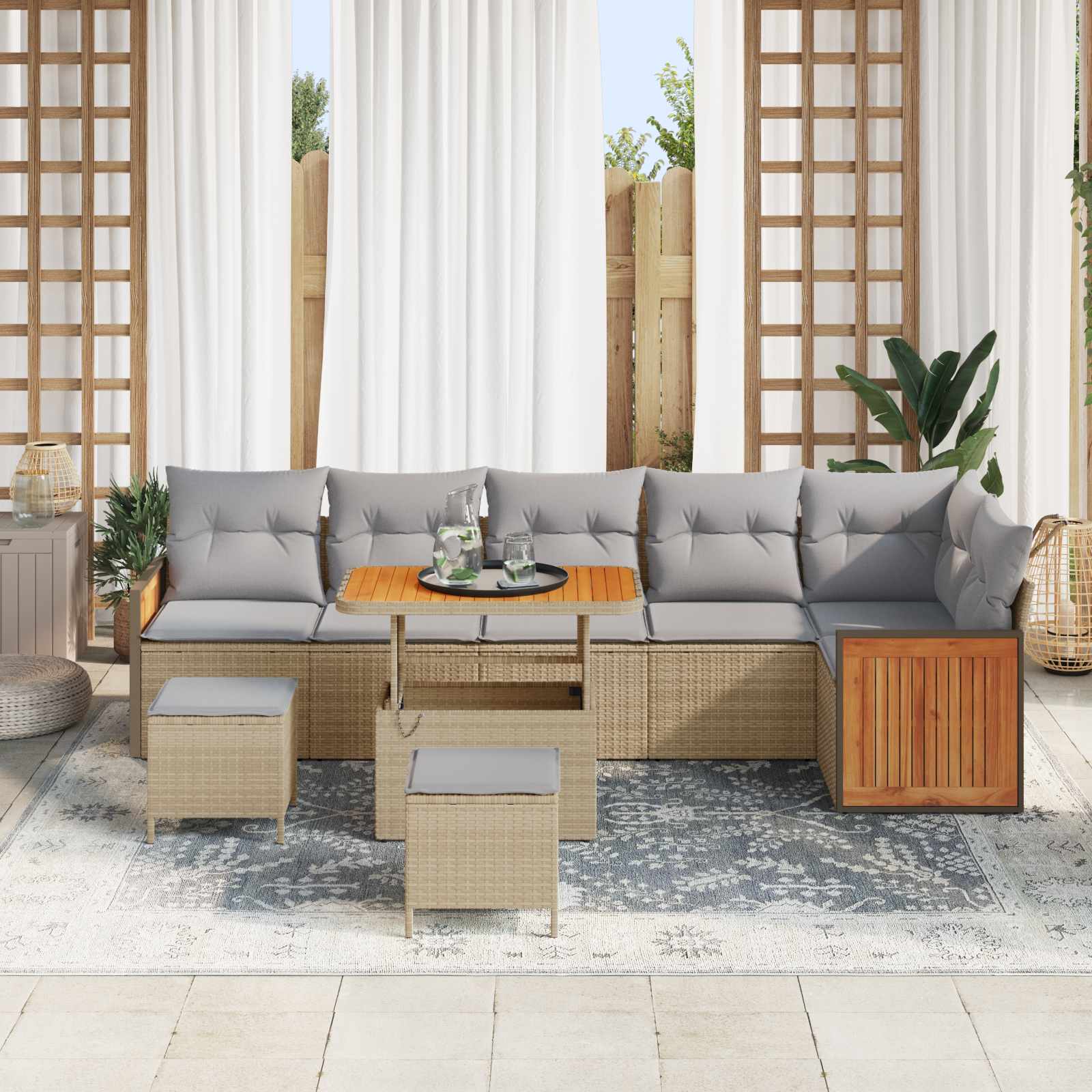 Tuinbankenset 9 st 9-Aantal zitplaatsen Beige en Licht Grijs