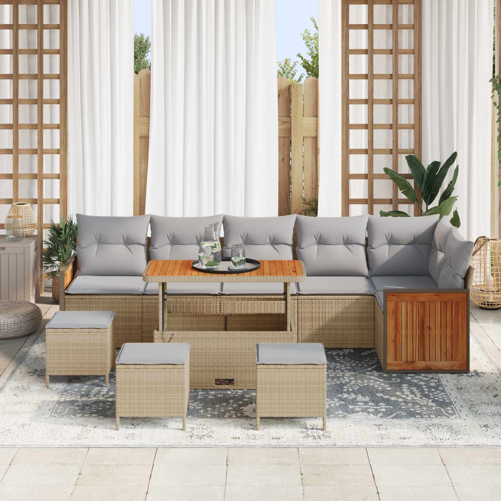 Tuinbankenset 10 st 10-Aantal zitplaatsen Beige en Licht Grijs
