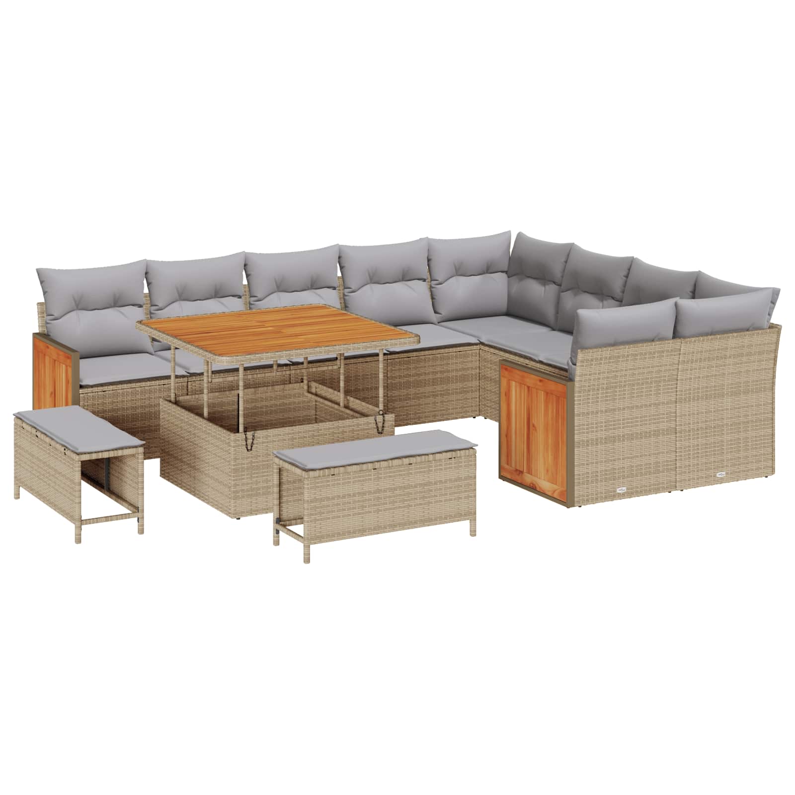 Tuinbankenset 12 st 12-Aantal zitplaatsen Beige en Licht Grijs