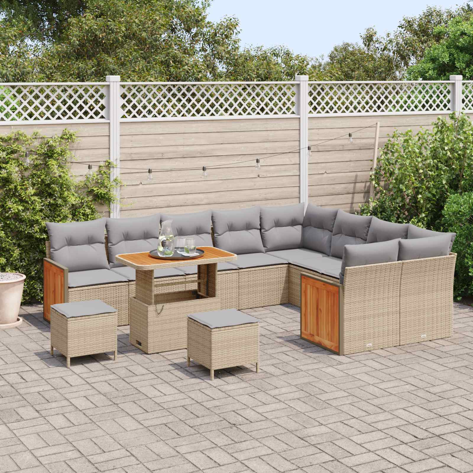 Tuinbankenset 12 st 12-Aantal zitplaatsen Beige en Licht Grijs