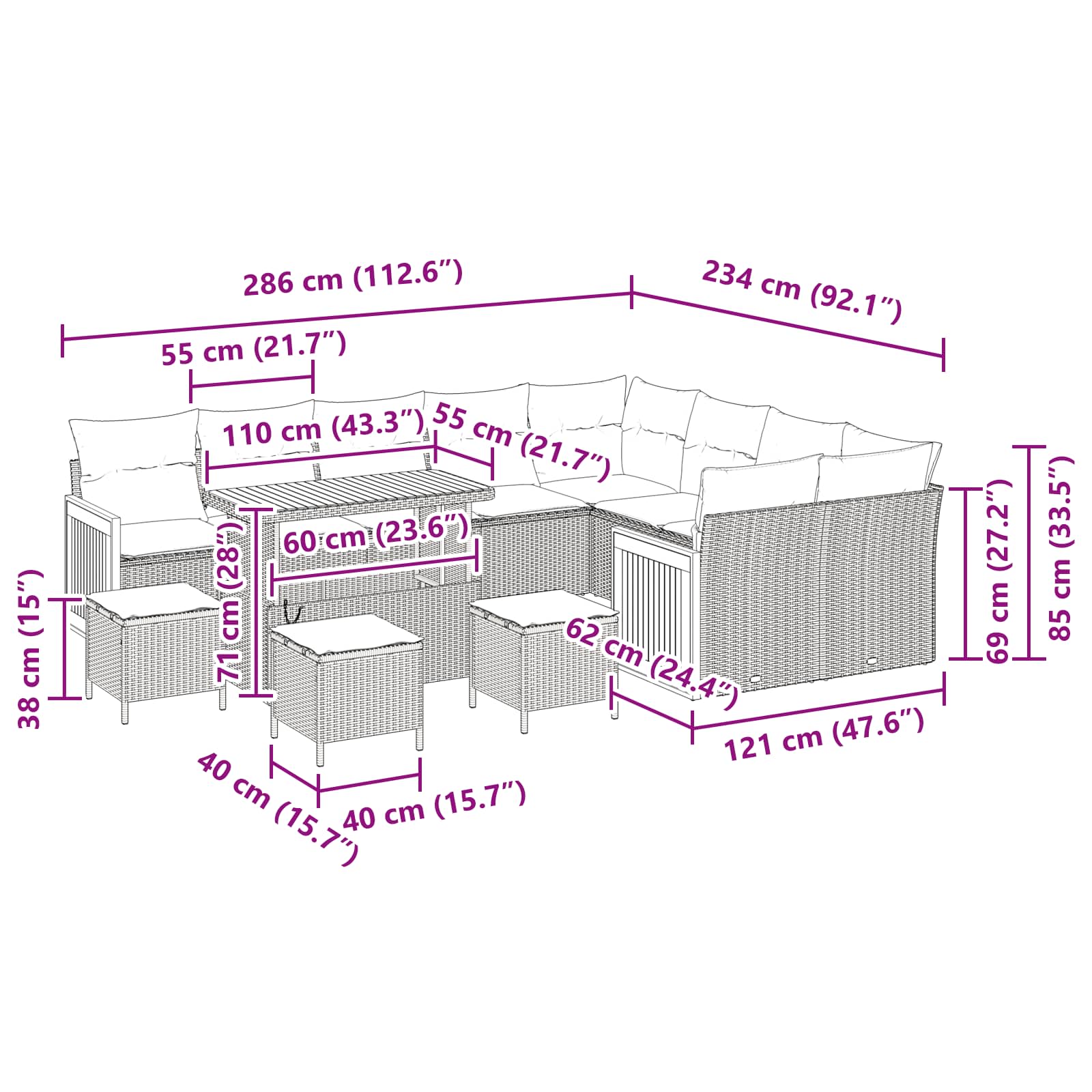 Tuinbankenset 13 st 13-Aantal zitplaatsen Beige en Crème