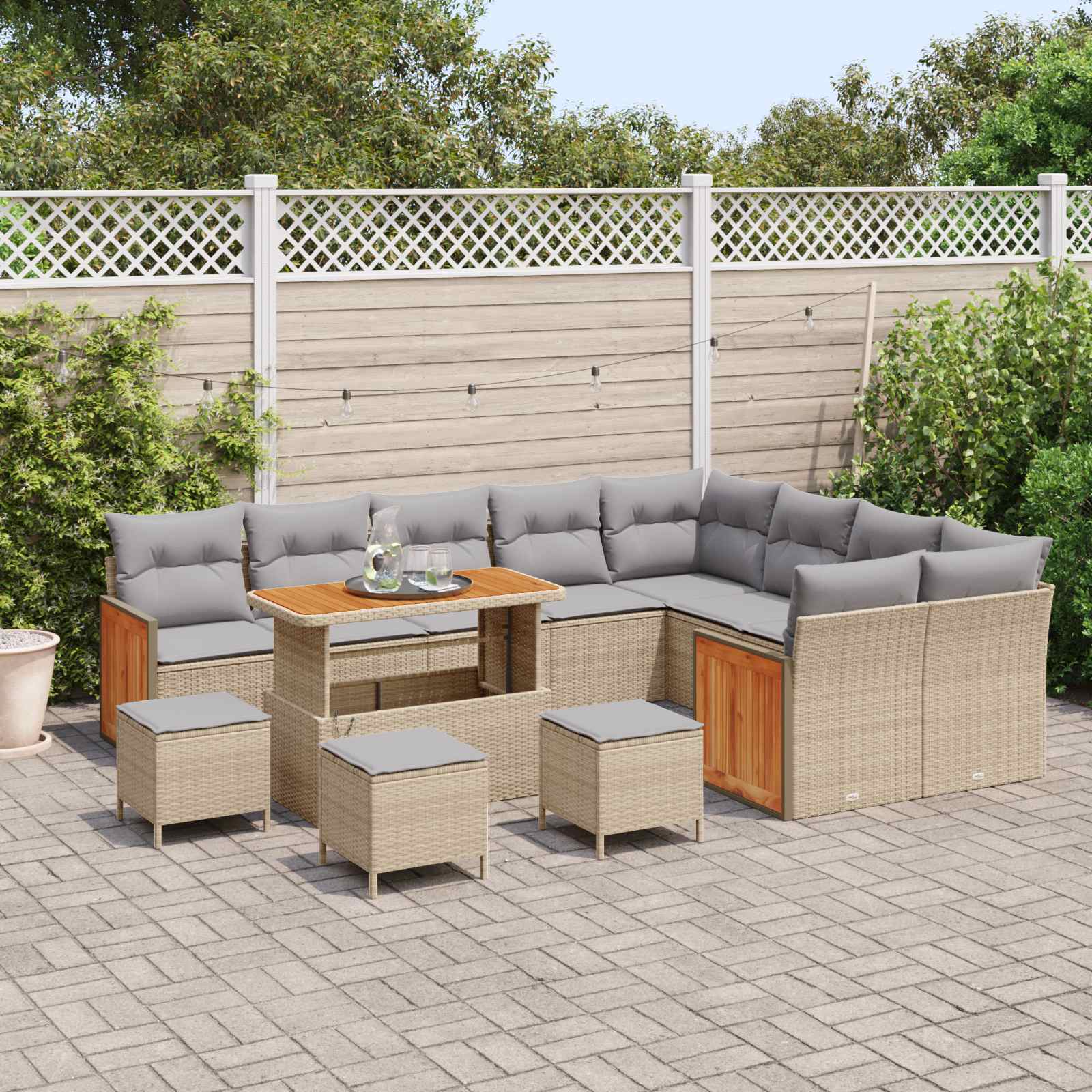 Tuinbankenset 13 st 13-Aantal zitplaatsen Beige en Licht Grijs