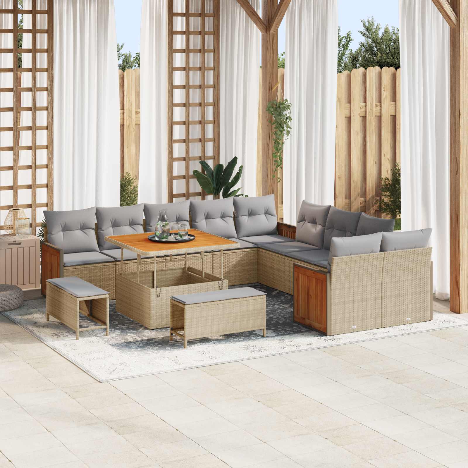 Tuinbankenset 13 st 13-Aantal zitplaatsen Beige en Licht Grijs