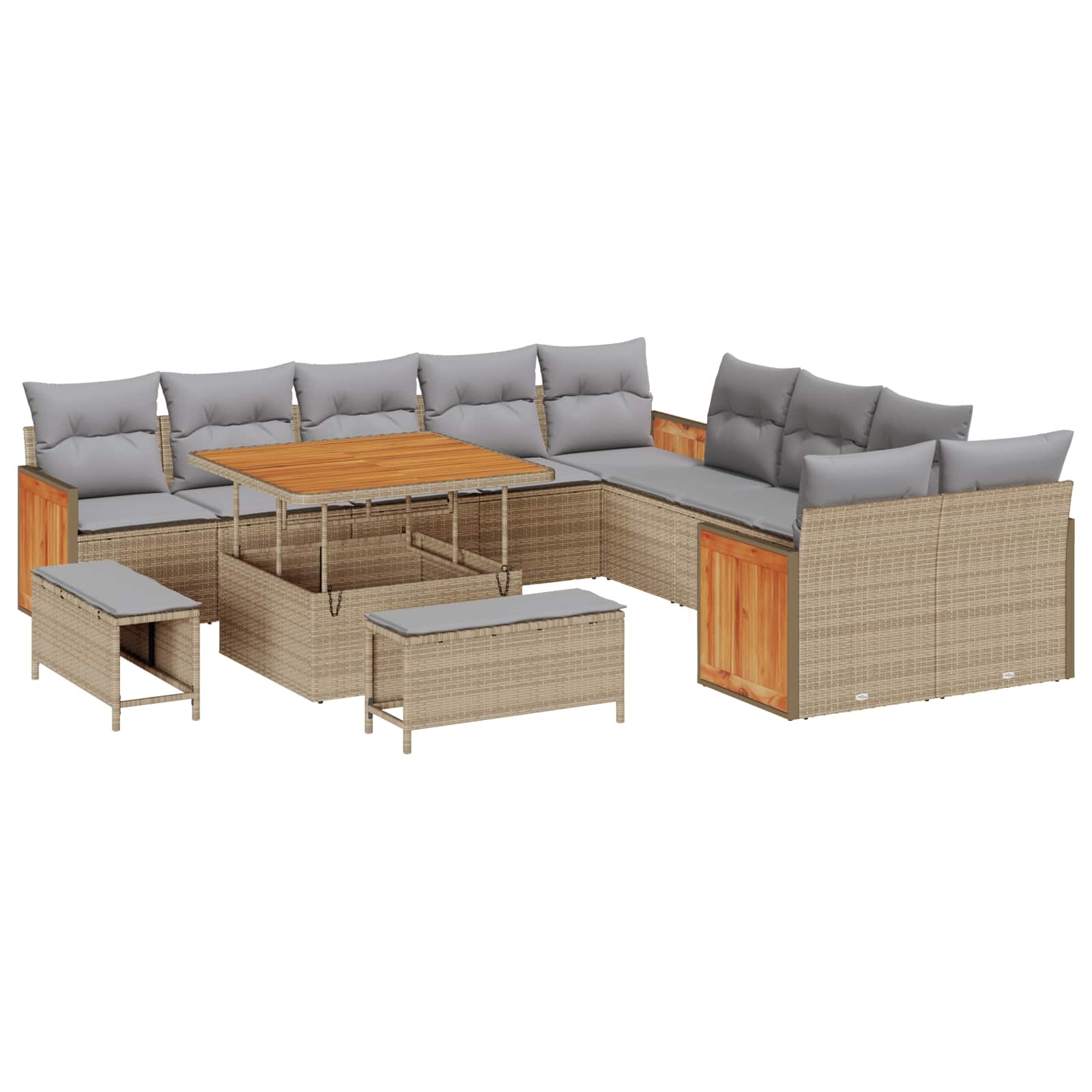 Tuinbankenset 13 st 13-Aantal zitplaatsen Beige en Licht Grijs